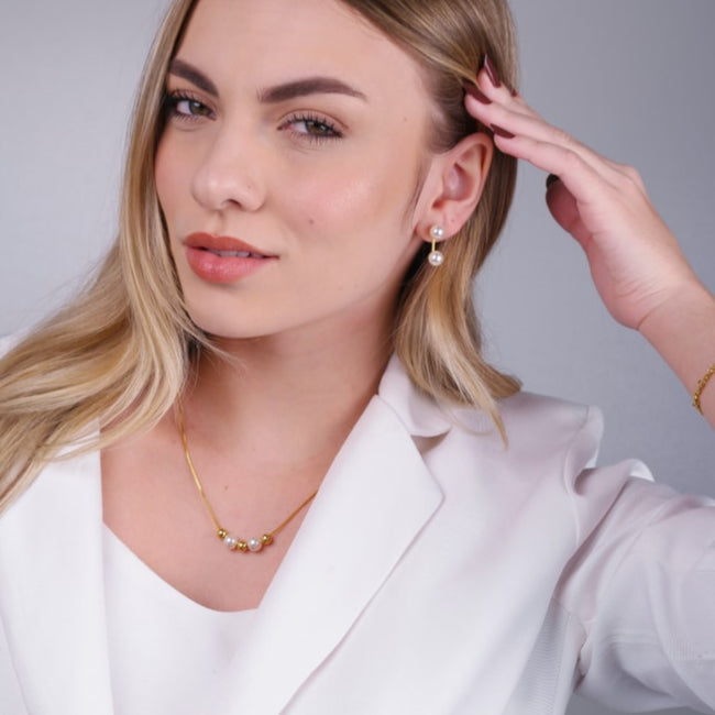 Brinco Miriam Dourado de Pérola Dupla