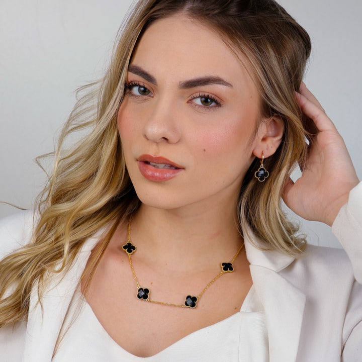 Conjunto Emeline Com Zircônia Preta - Colar e Brincos