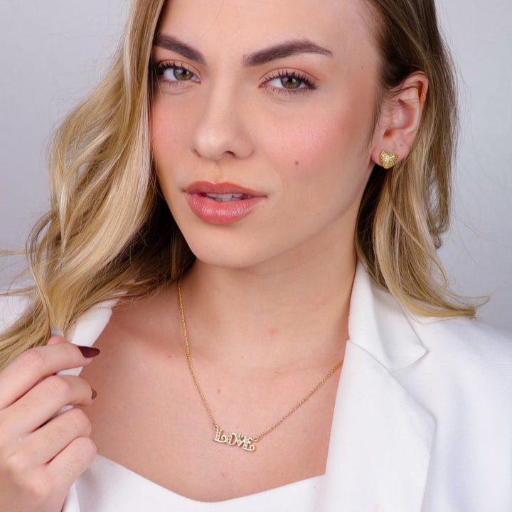 Colar Juliete Dourado Love com Zircônia