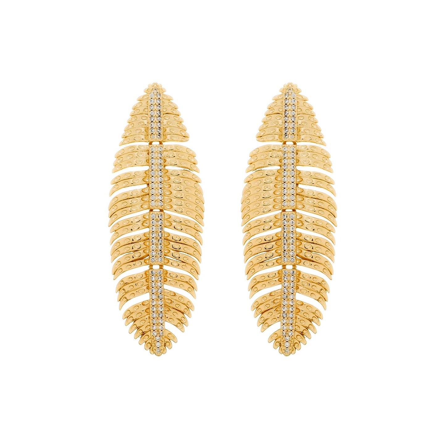 Brinco Ravenna Dourado de Pena Cravejado de Zircônia