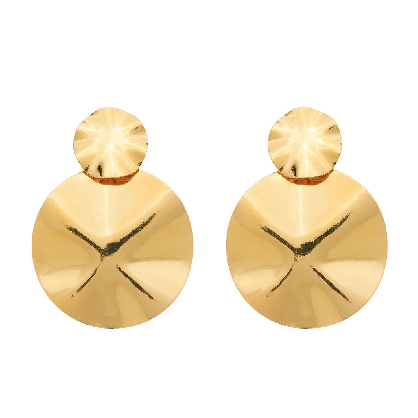 Brinco Pietra Dourado Orgânico Dois Círculos Amassados