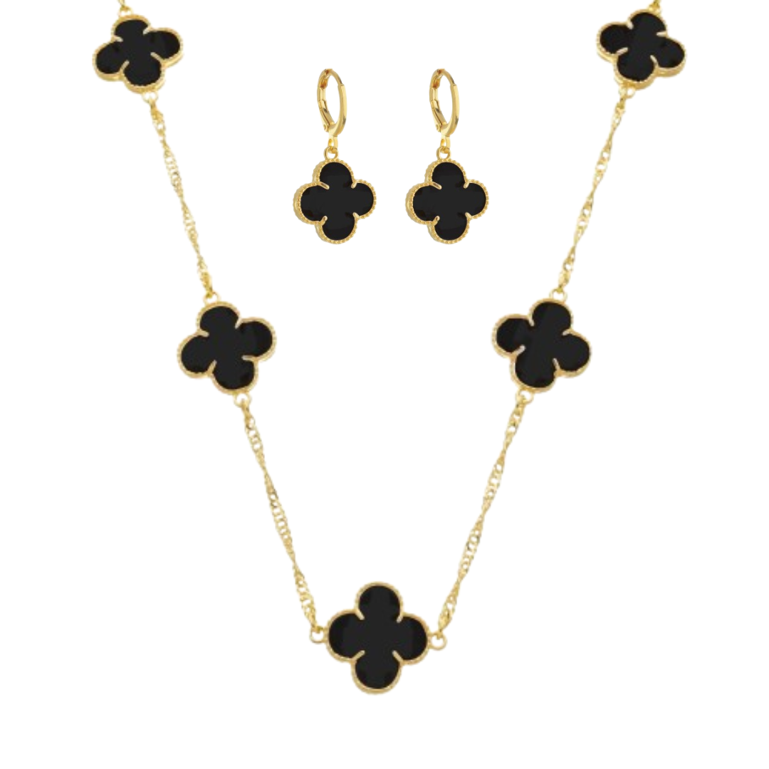 Conjunto Emeline Com Zircônia Preta - Colar e Brincos