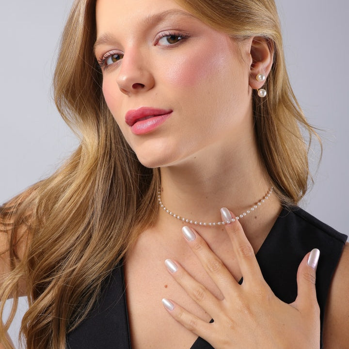 Colar Thaynara Dourado Chocker de Pérolas