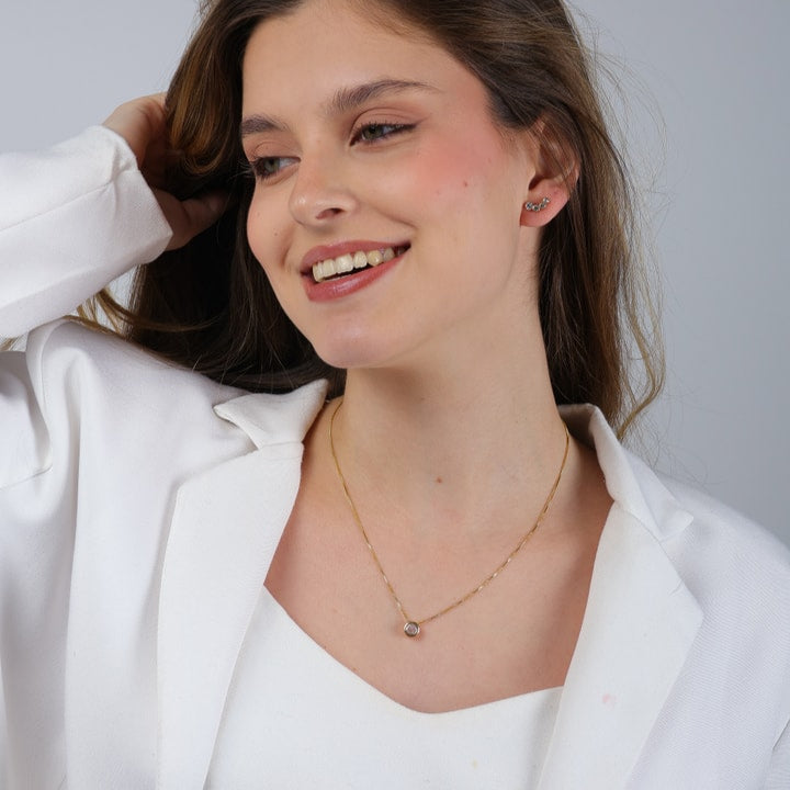 Colar Miss Dourado Zircônia Ponto de Luz