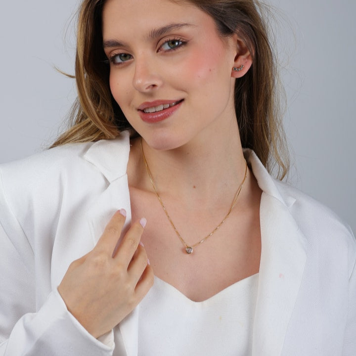 Colar Miss Dourado Zircônia Ponto de Luz