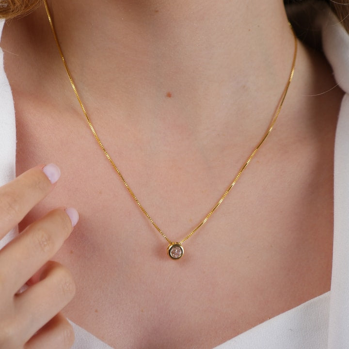 Colar Miss Dourado Zircônia Ponto de Luz