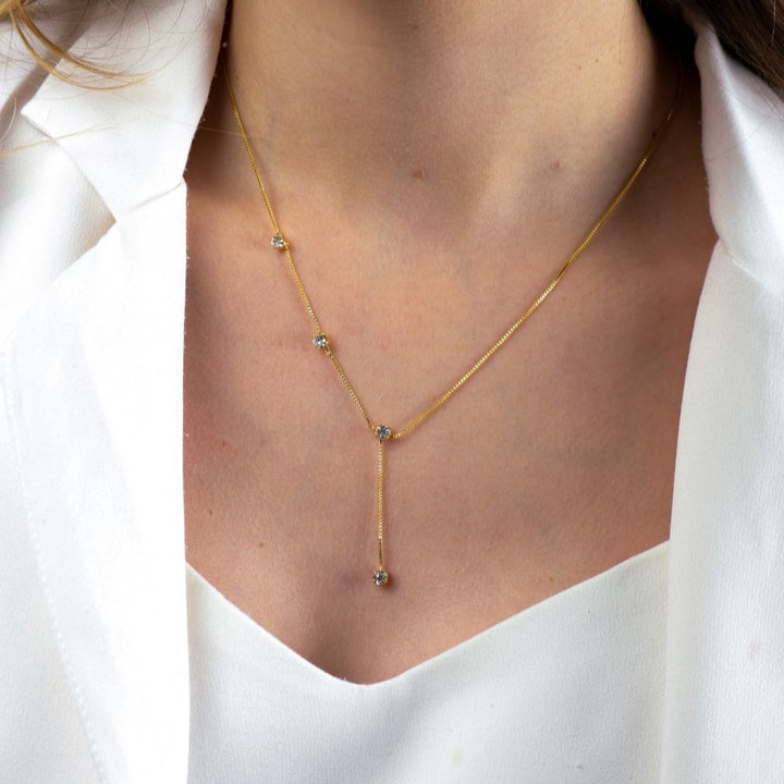 Colar Campellier Dourado Gravatinha com Pontos de Luz