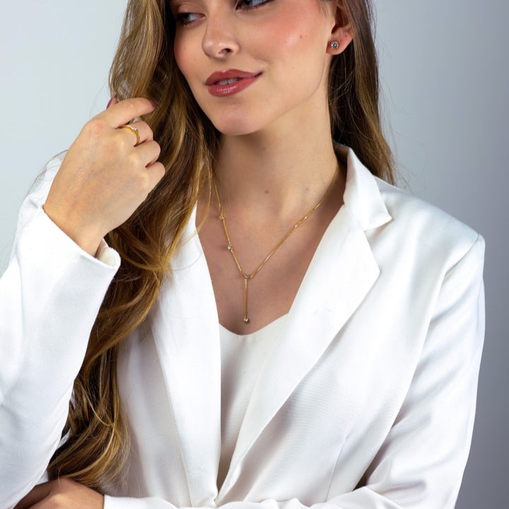 Colar Campellier Dourado Gravatinha com Pontos de Luz