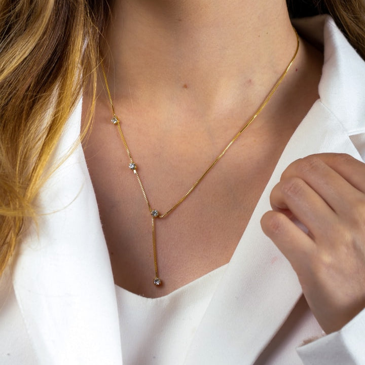 Colar Campellier Dourado Gravatinha com Pontos de Luz