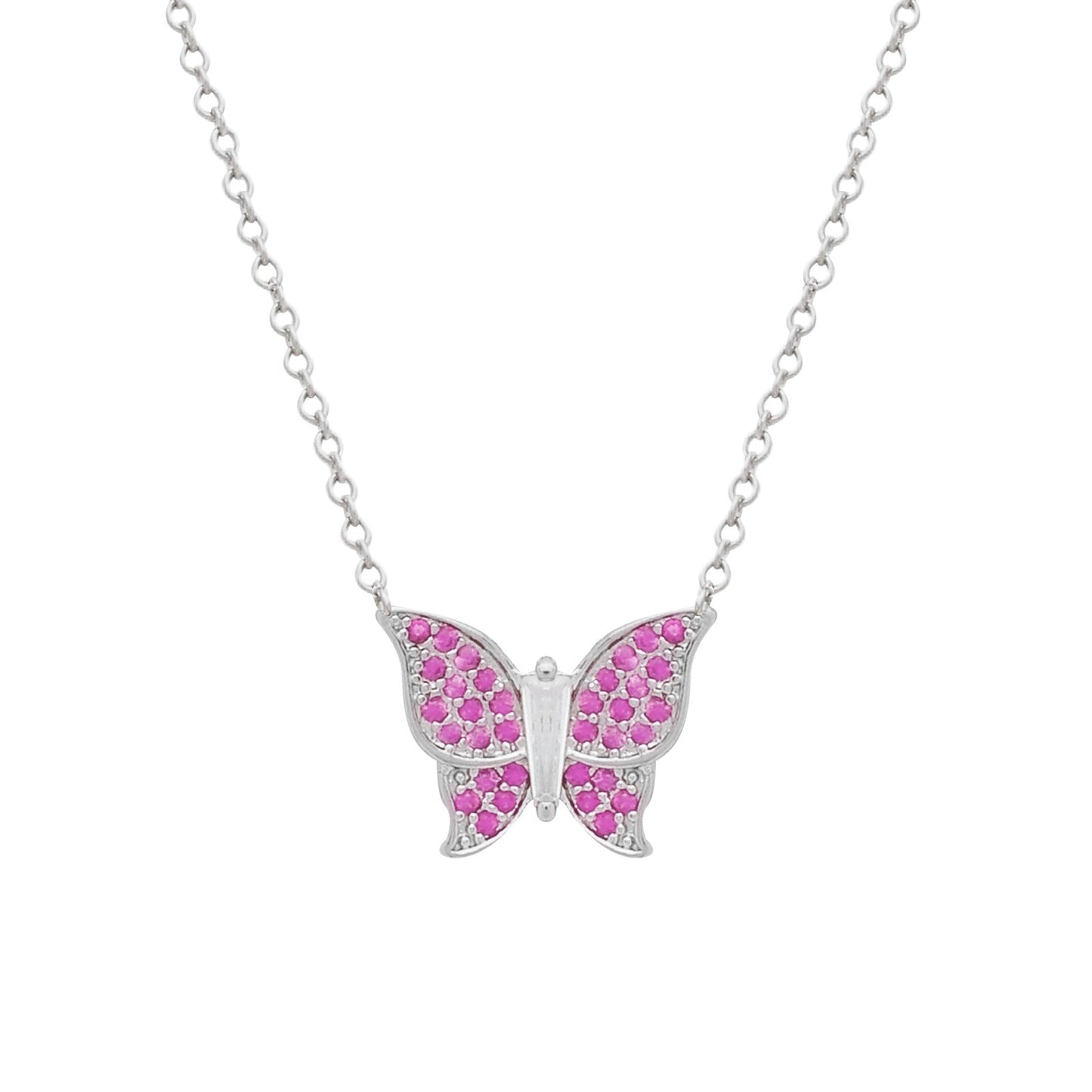 Conjunto Solara Prateado de Borboletas Cravejado de Zircônia Rosa