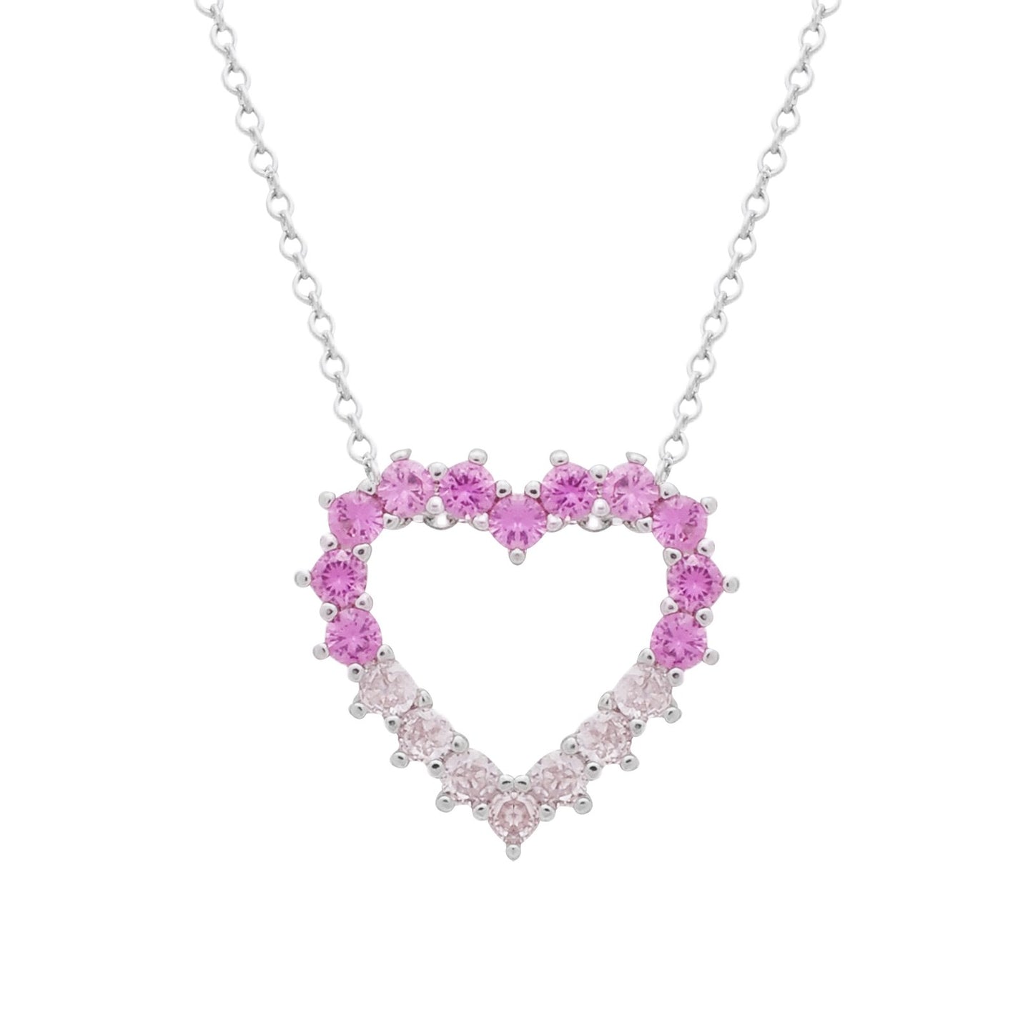 Conjunto Samira Prateado de Coração Vazado Cravejado de Zircônia Rosa Dois Tons
