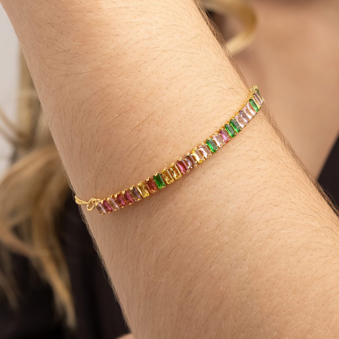 Pulseira Lady Dourada de Pedras Coloridas