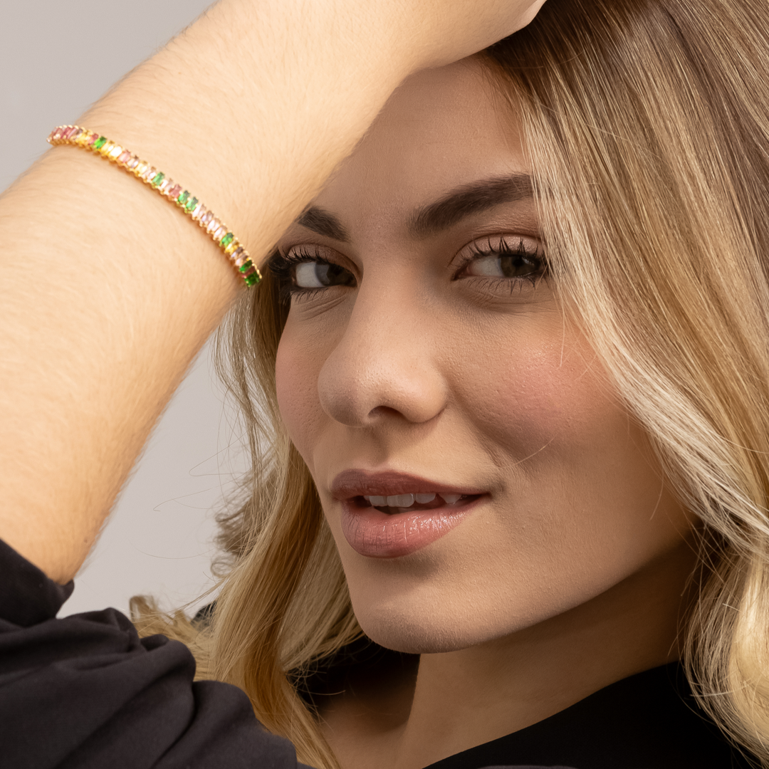Pulseira Lady Dourada de Pedras Coloridas