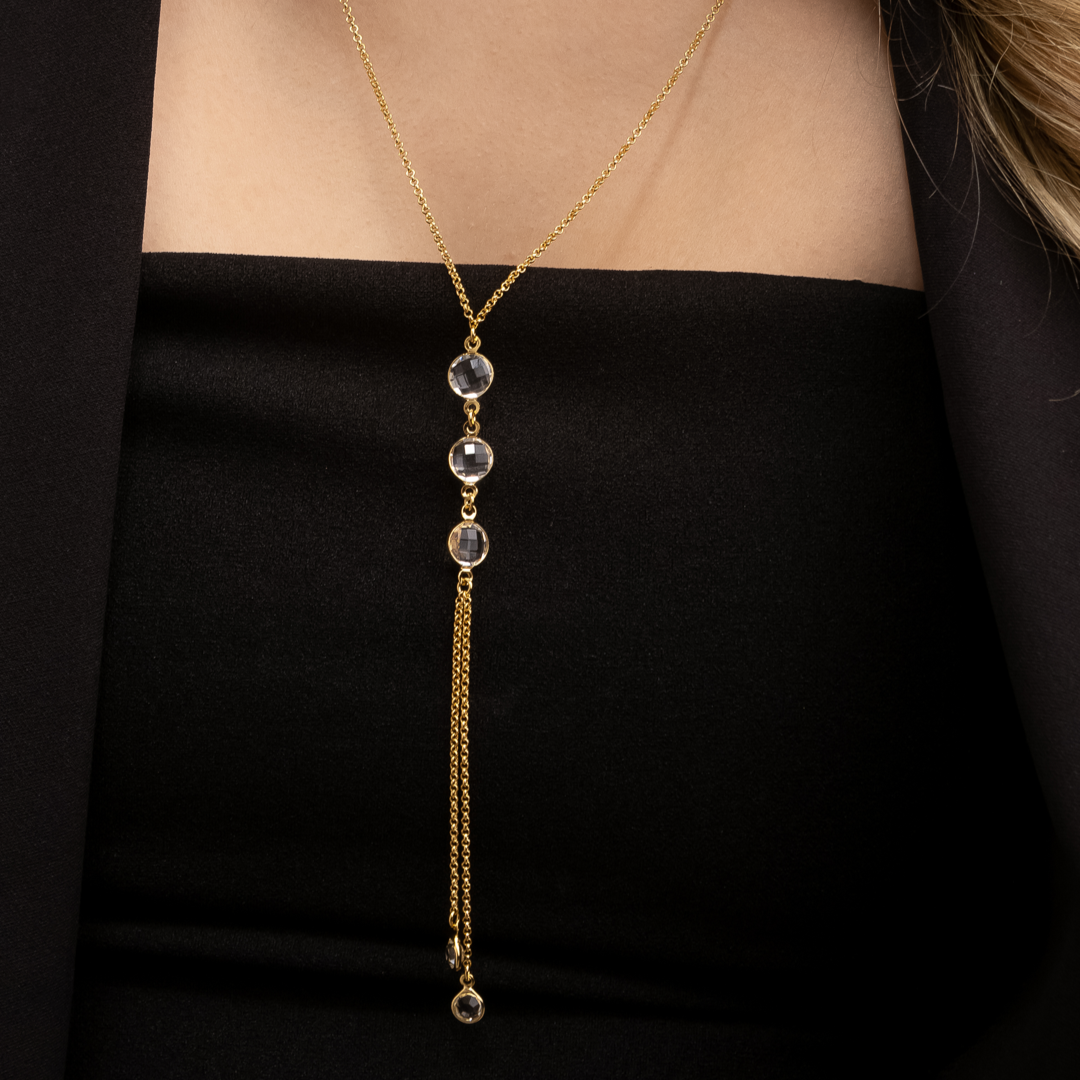 Colar Pinnot Dourado Gravatinha com Pontos de Luz