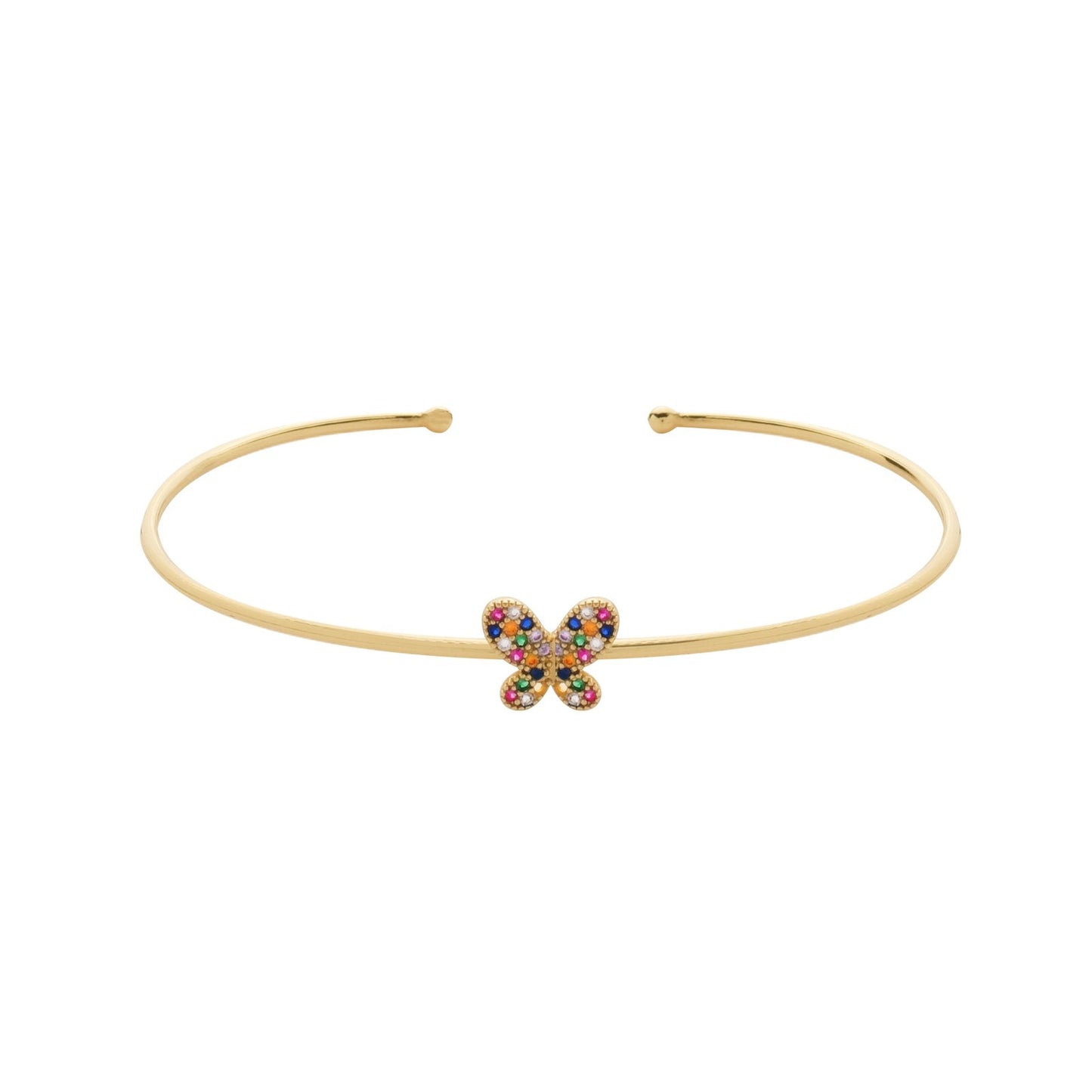 Bracelete Loremi Dourado com Borboleta Cravejada de Zircônia Colorida