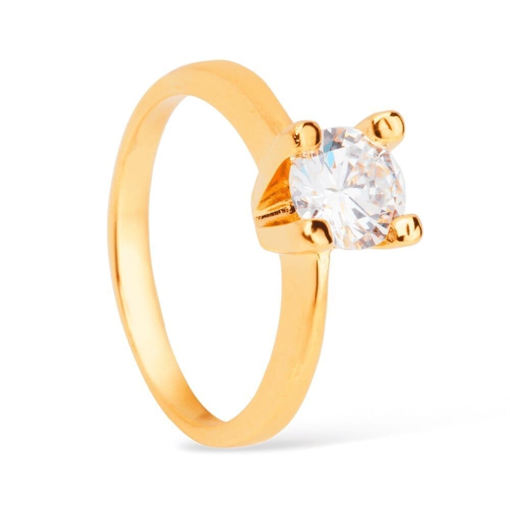 Anel Ana Clara Dourado Solitário com Pedra Zircônia Anel Ana Clara Dourado Solitário com Pedra Zircônia - Anéis Solitários 0003 Hub Joias
