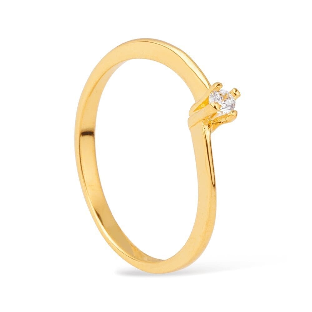 Anel Beatriz Dourado Solitário Delicado com Zircônia Anel Beatriz Dourado Solitário Delicado com Zircônia - Anéis Solitários 0006 Hub Joias