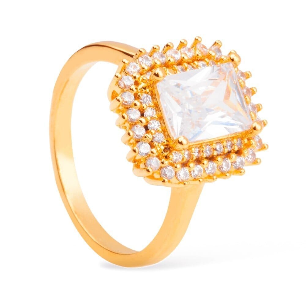 Anel Lívia Dourado Solitário com Zircônia Anel Lívia Dourado Solitário com Zircônia - Anéis Solitários 0005 Hub Joias