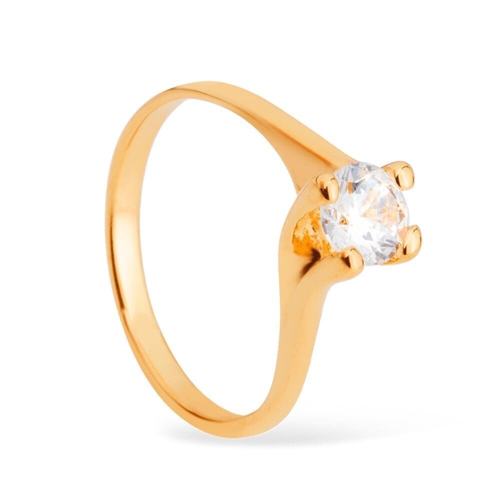 Anel Nina Dourado Solitário com Pedra de Zircônia Anel Nina Dourado Solitário com Pedra de Zircônia - Anéis Solitários 0002 Hub Joias