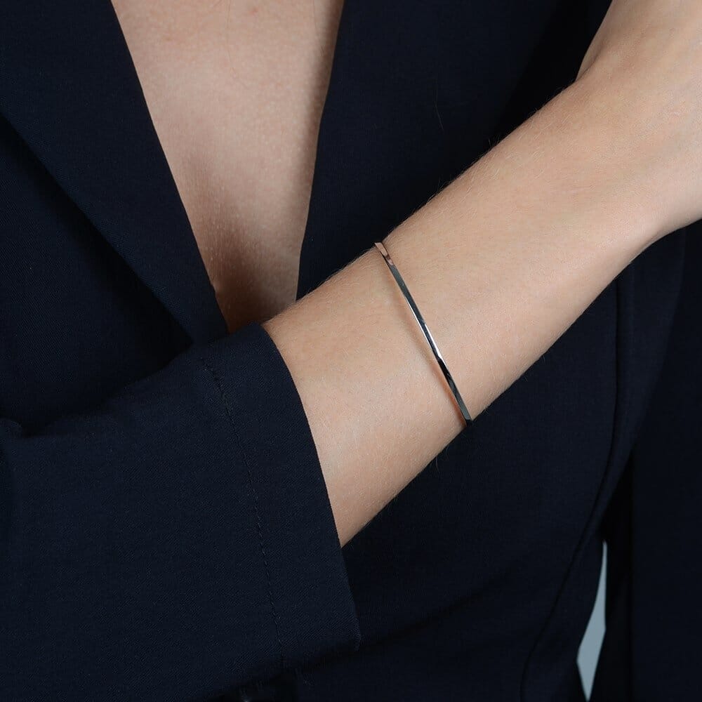 Bracelete Prateado Liso Pulseiras Hub Joias