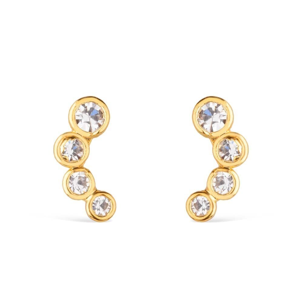 Brinco Dourado com 4 Pontos de Luz em Zircônia Brincos Hub Joias