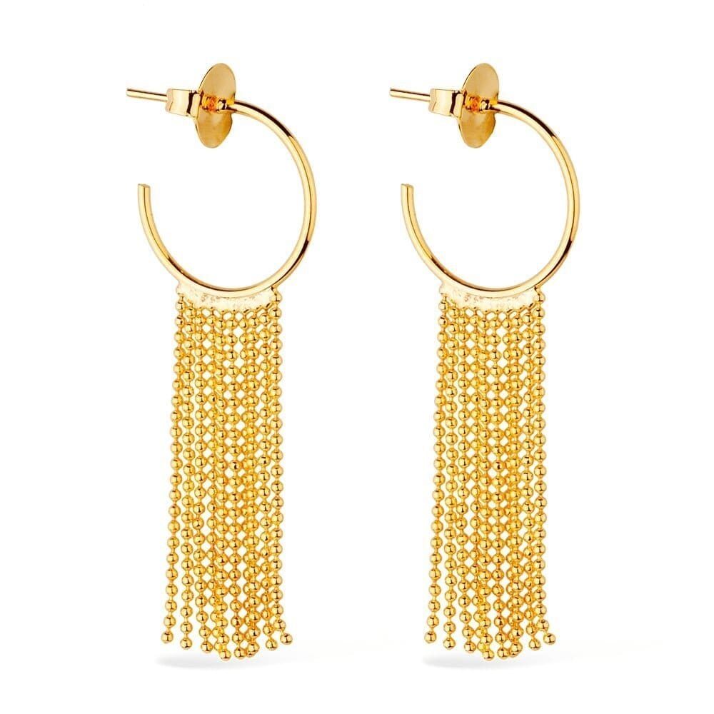 Brinco Dourado de Argola e Franja Brincos Hub Joias