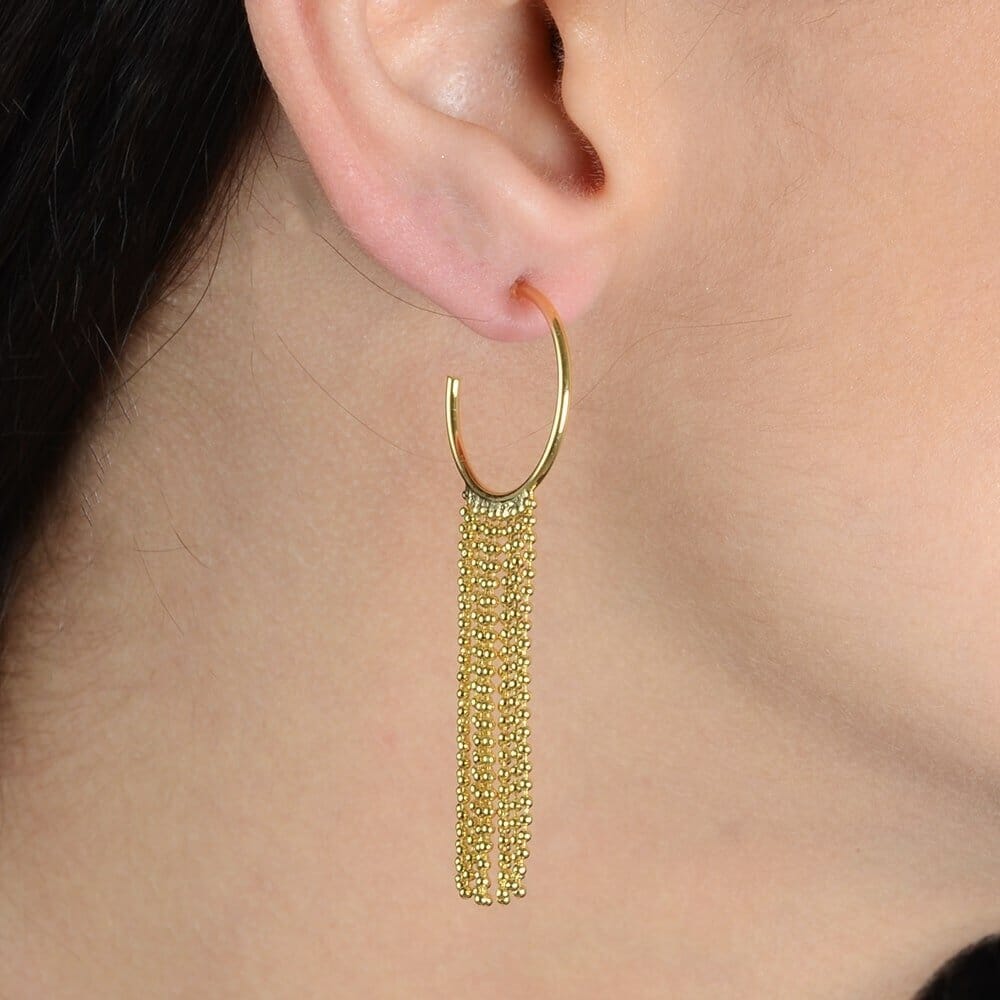 Brinco Dourado de Argola e Franja Brincos Hub Joias