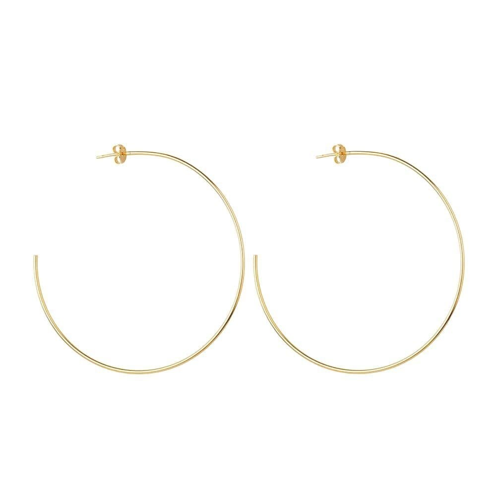 Brinco Dourado de Argola Fina Lisa Grande Brincos Hub Joias