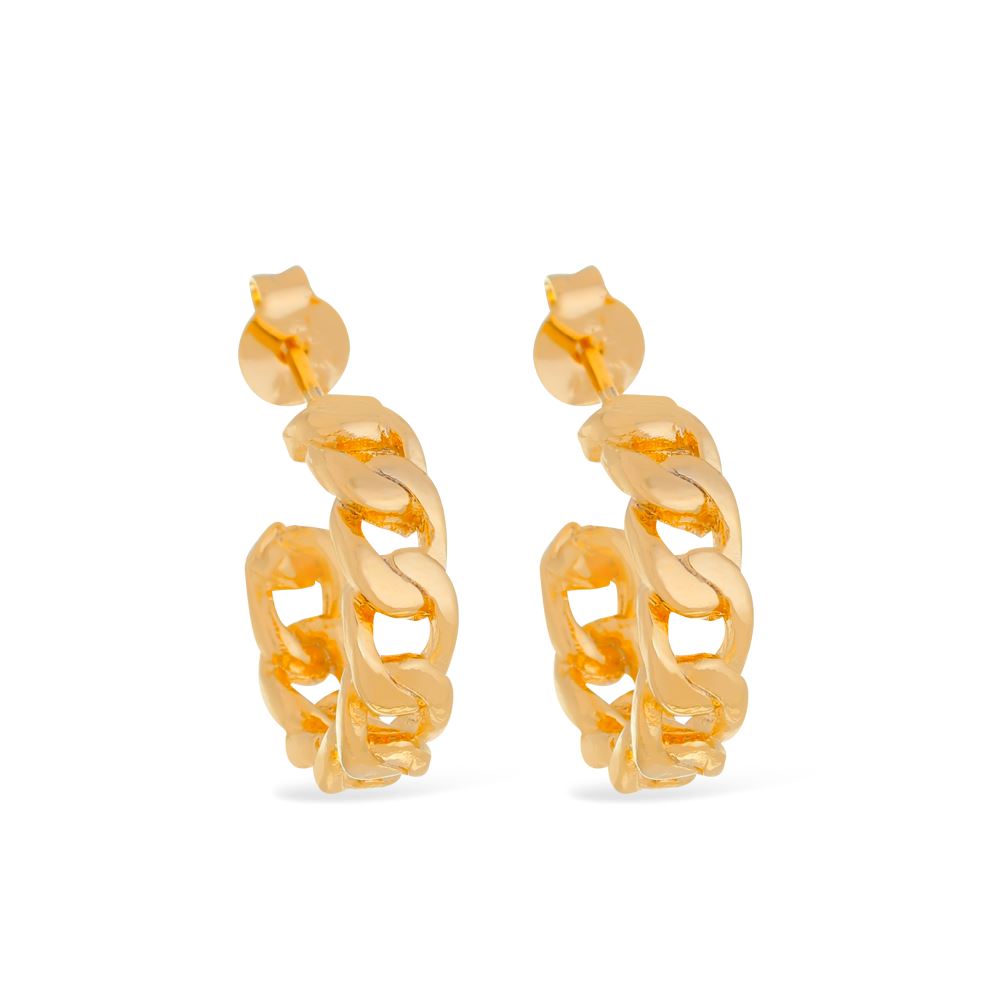 Brinco Dourado de Argola Formato Corrente Pequeno Brincos Hub Joias