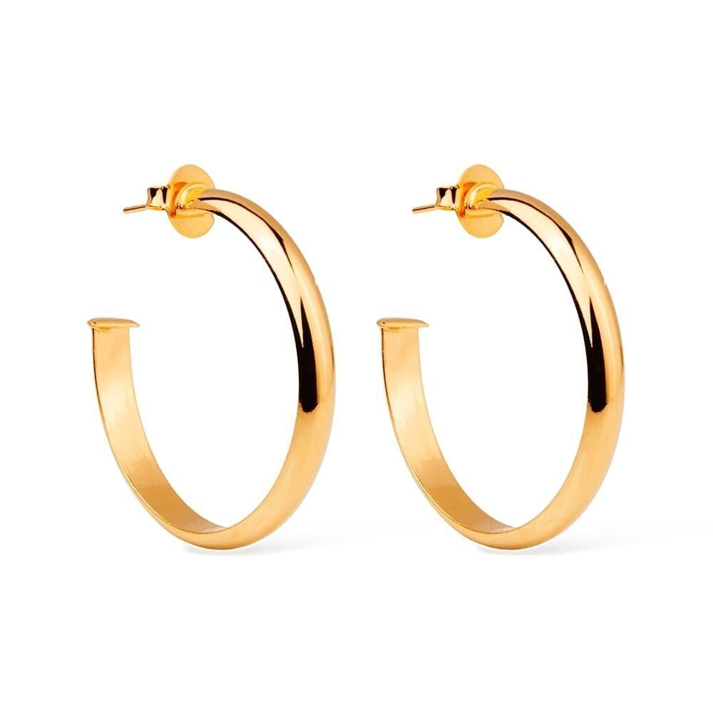 Brinco Dourado de Argola Liso Meio-Tubo Brincos Hub Joias