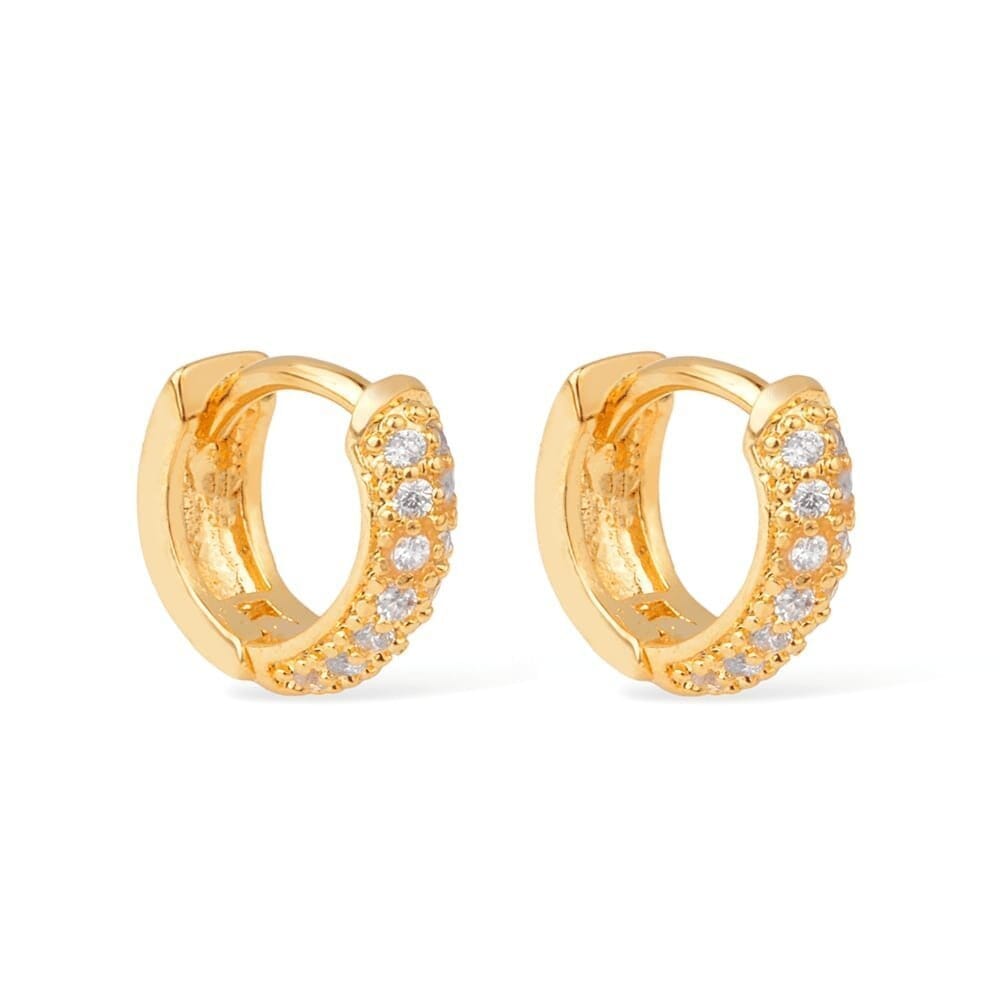Brinco Dourado de Argolinha com 14 Pedras de Zircônia Brincos Hub Joias