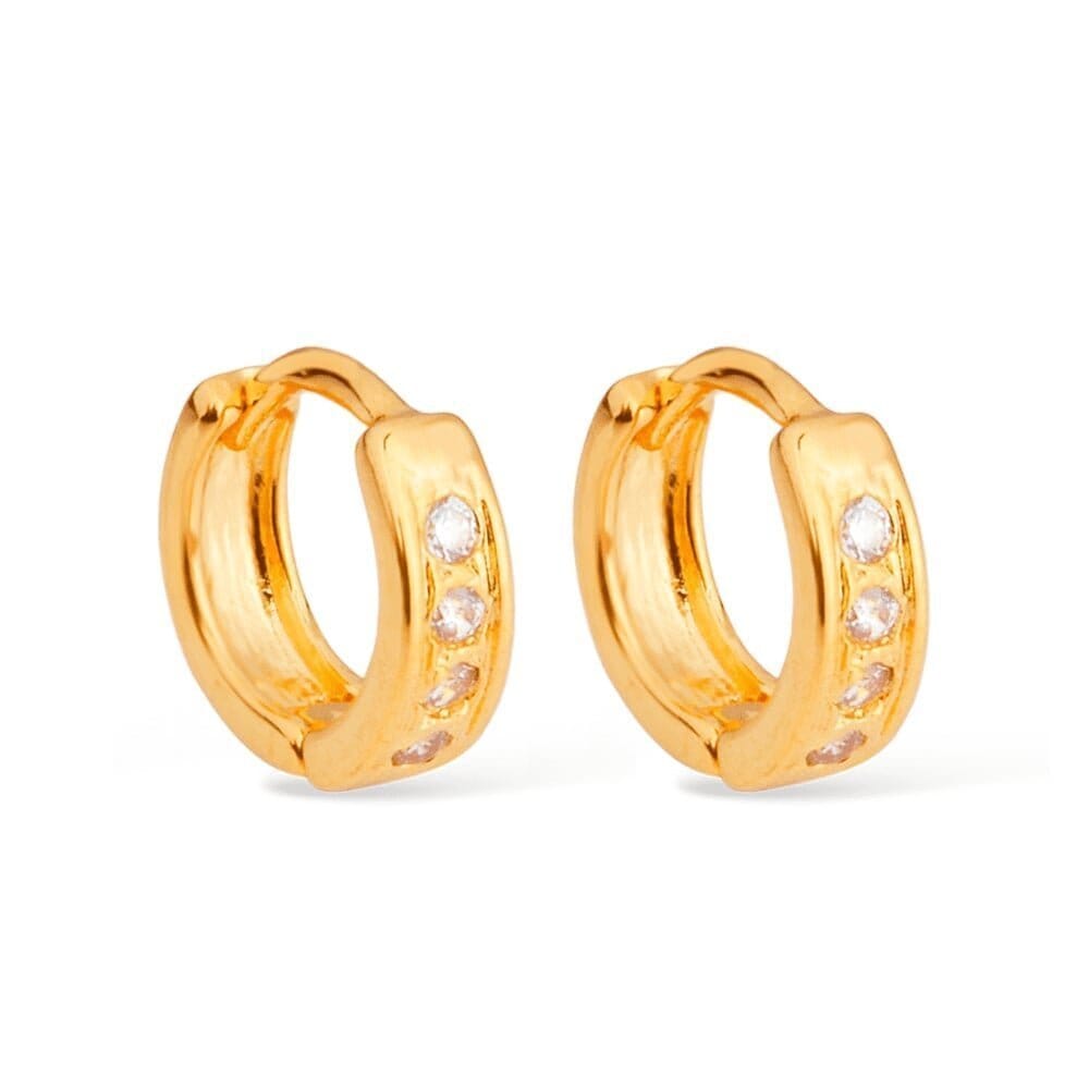 Brinco Dourado de Argolinha com Pedras de Zircônia Brincos Hub Joias