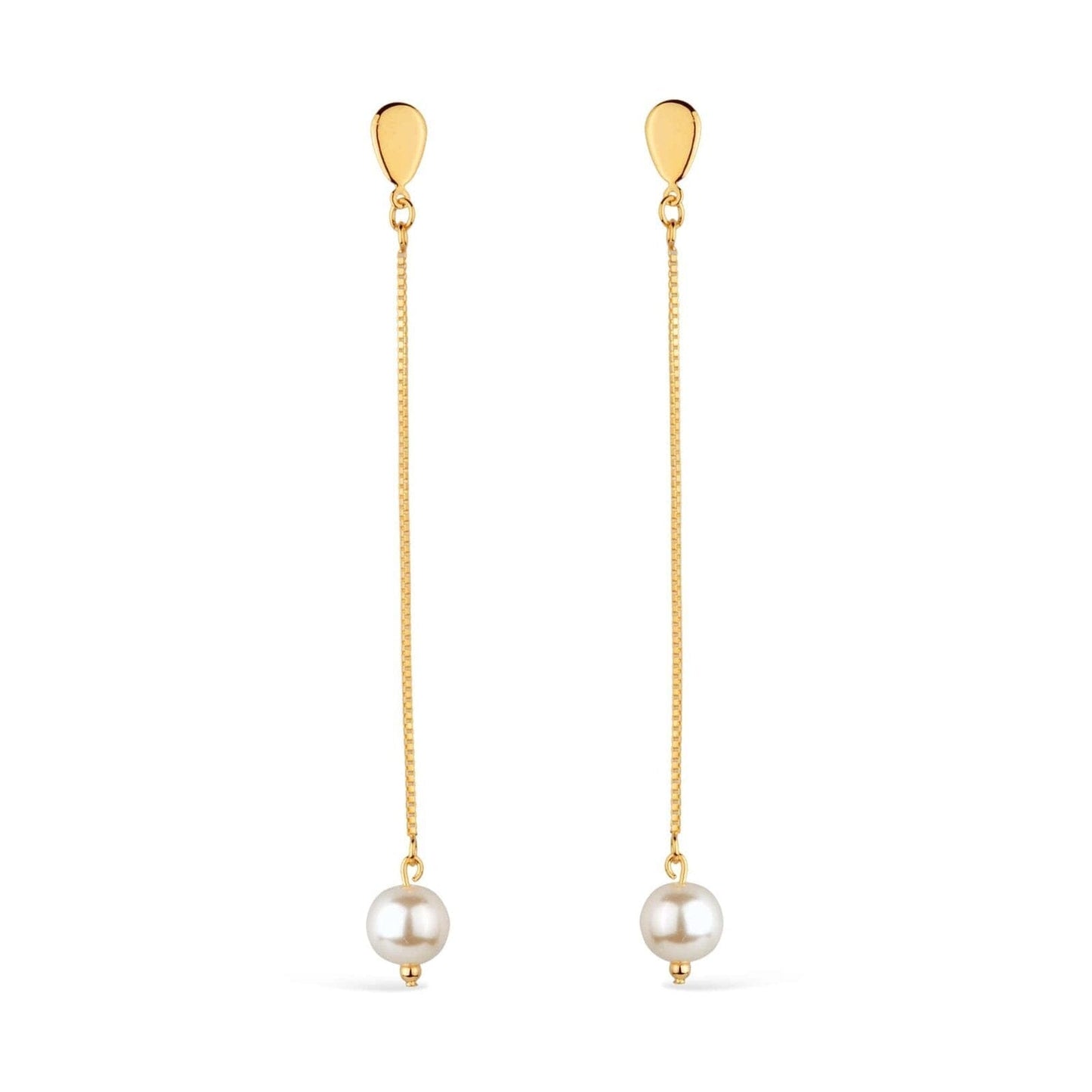 Brinco Dourado de Corrente com Pérola Brincos Hub Joias