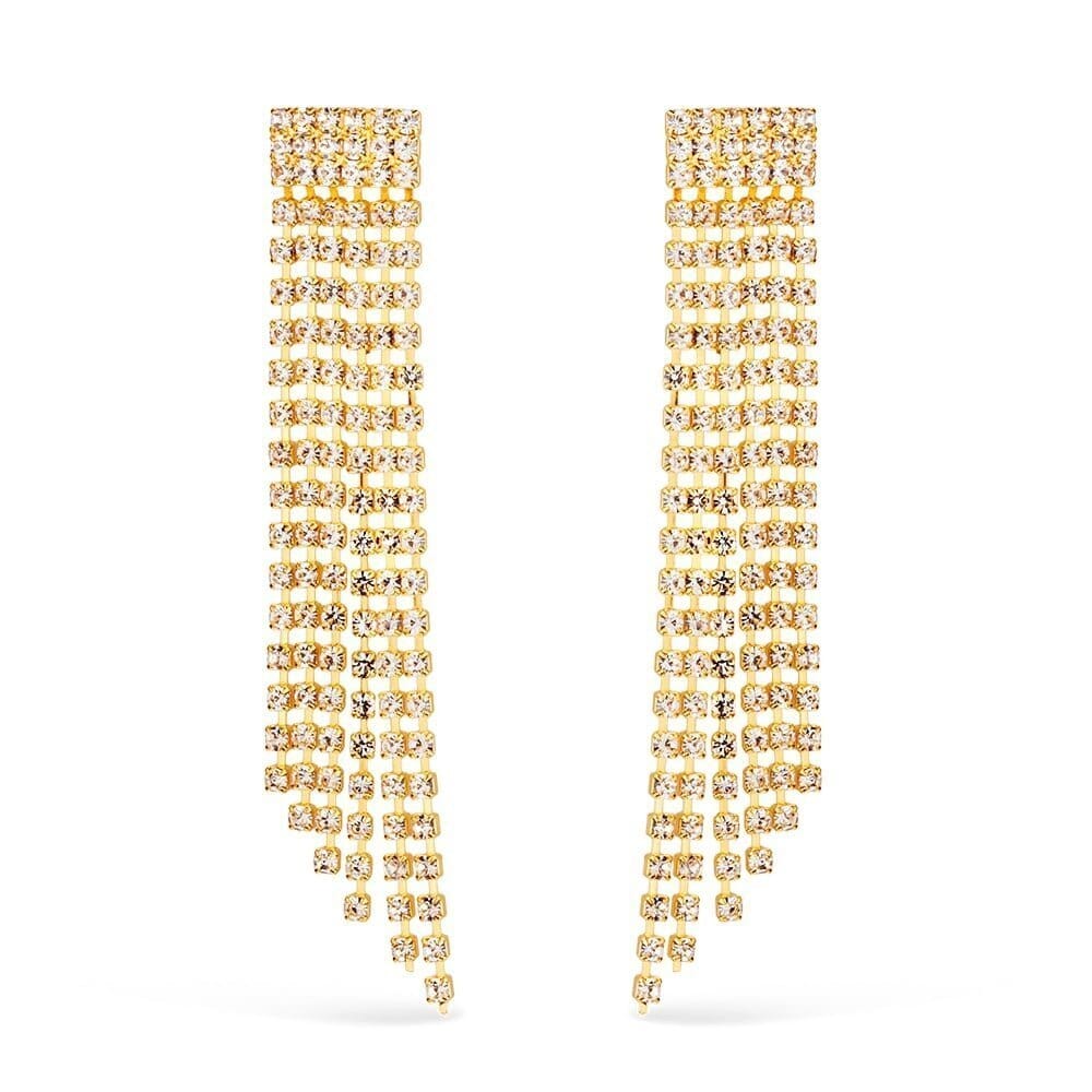 Brinco Dourado de Luxo com 123 Pedras de Strass Brincos Hub Joias
