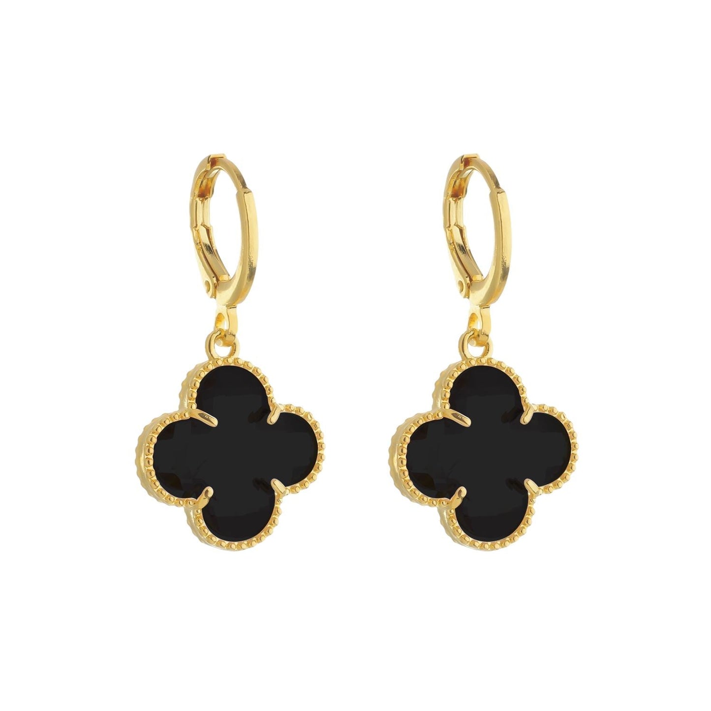 Brinco Dourado de Trevo com Zircônia Preta Brincos Hub Joias