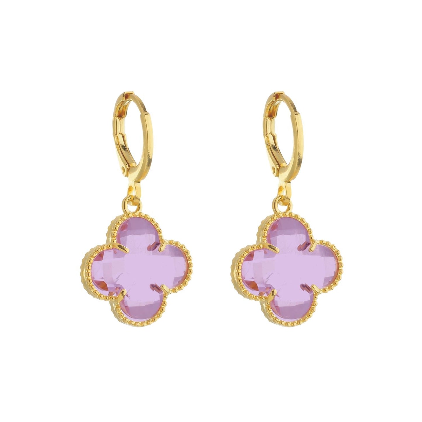 Brinco Dourado de Trevo com Zircônia Rosa Brincos Hub Joias