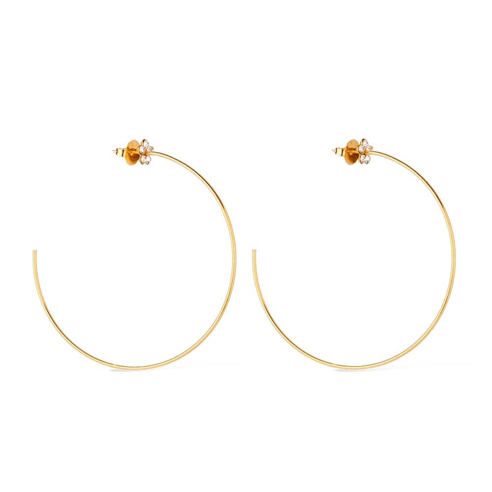 Brinco Dourado Grande de Argola com Detalhe de Flor em Strass Brincos Hub Joias