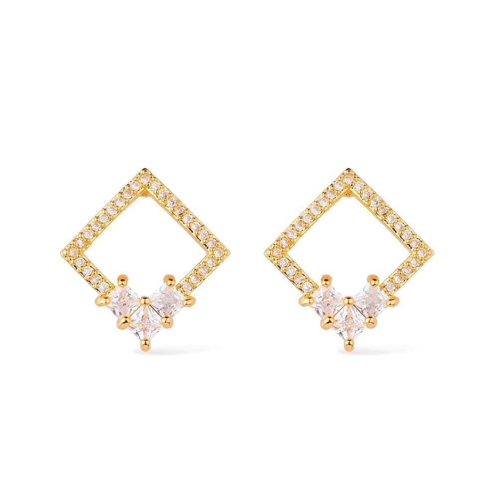 Brinco Dourado Quadrado com 30 Pedras de Zircônia Brincos Hub Joias