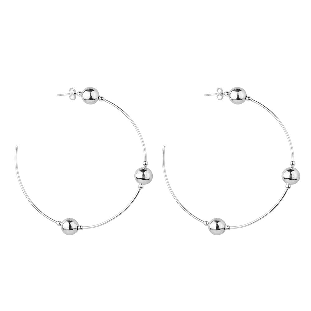 Brinco Prateado de Argola Com Bolas Brincos Hub Joias