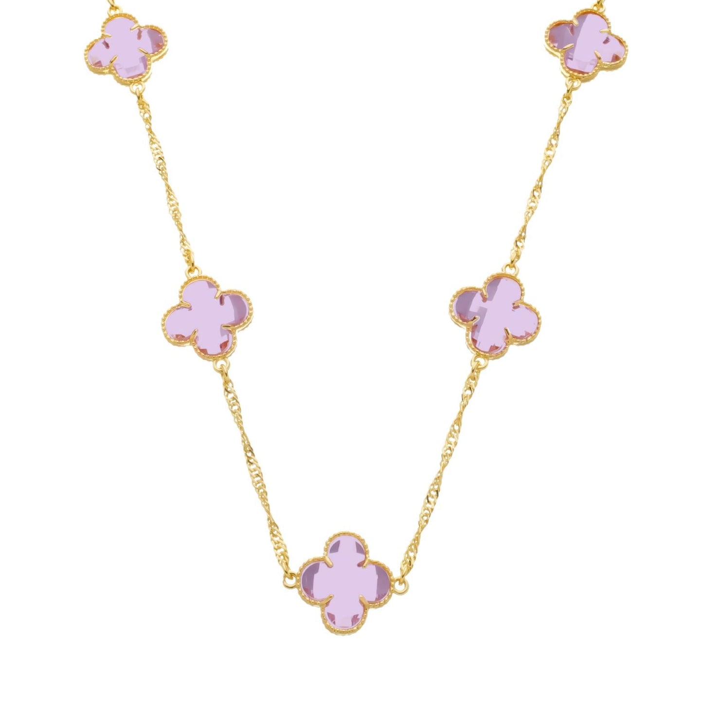 Colar Dourado 5 Trevos Rosa Colares Hub Joias