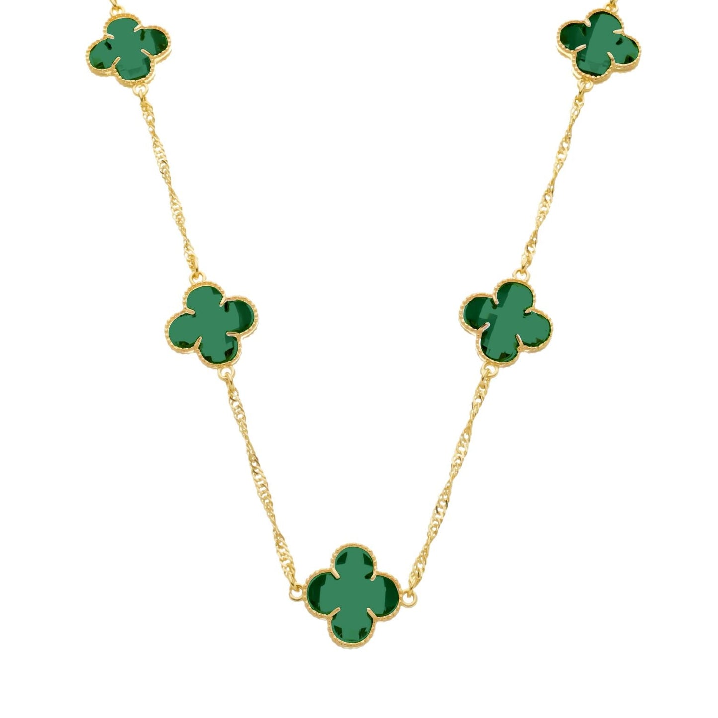 Colar Dourado 5 Trevos Verde Colares Hub Joias
