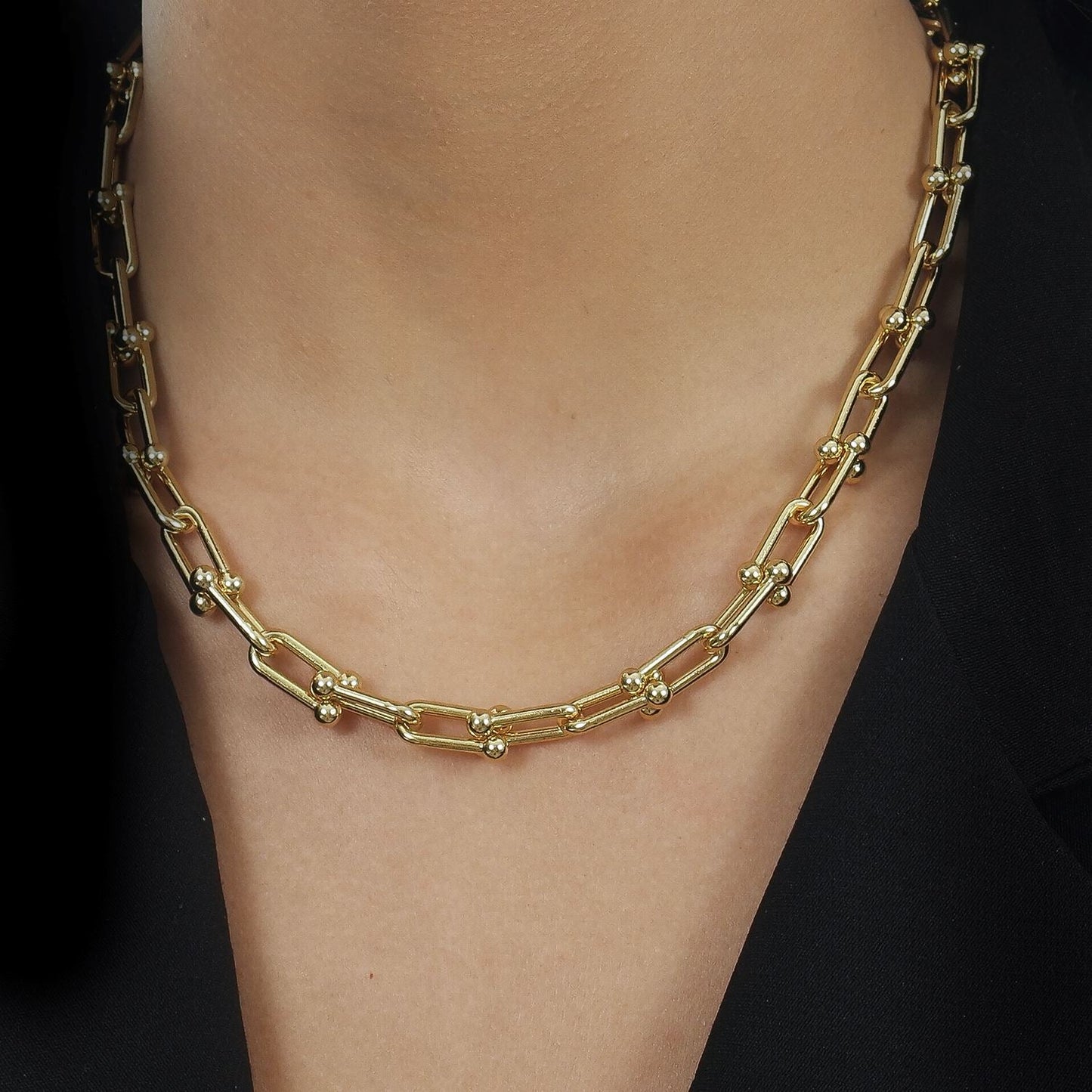 Colar Dourado Chocker Corrente Elos Largos Colares Hub Joias
