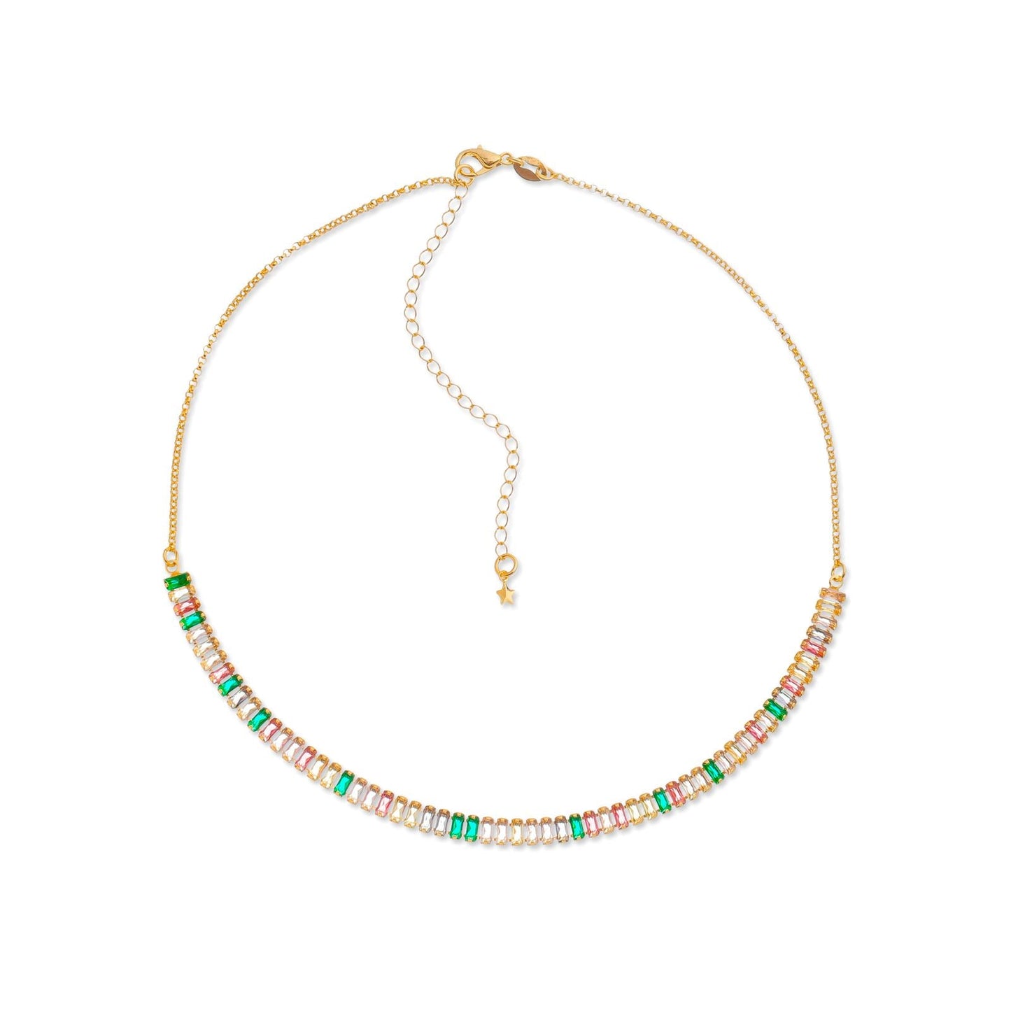 Colar Dourado Chocker de Pedras Coloridas Colares Hub Joias