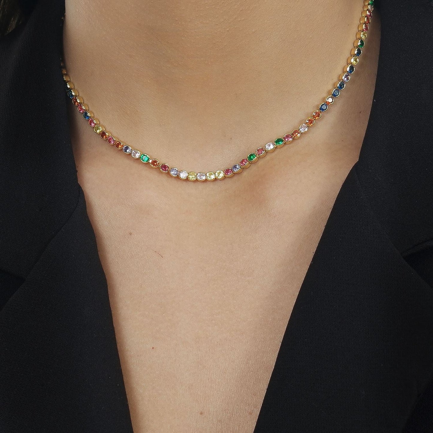Colar Dourado Chocker Riviera Pedras Coloridas Colares Hub Joias