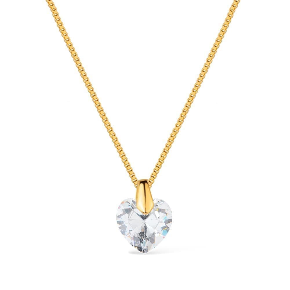 Colar Dourado de Coração em Cristal Colares Hub Joias