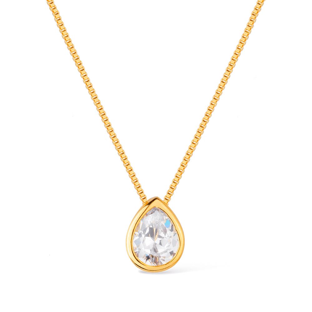 Colar Dourado de Gota em Zircônia Colares Hub Joias