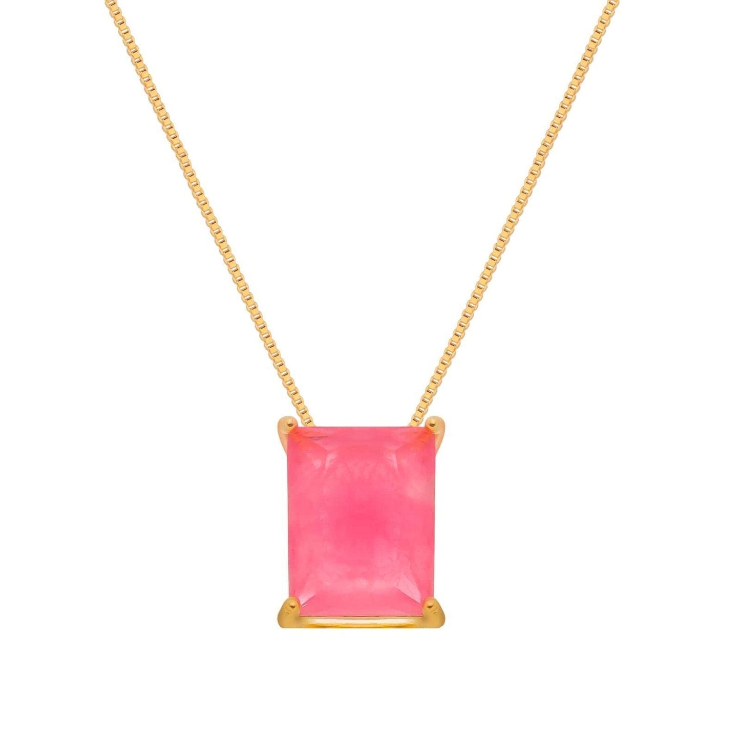 Colar Dourado de Pedra Retangular Rosa Colares Hub Joias