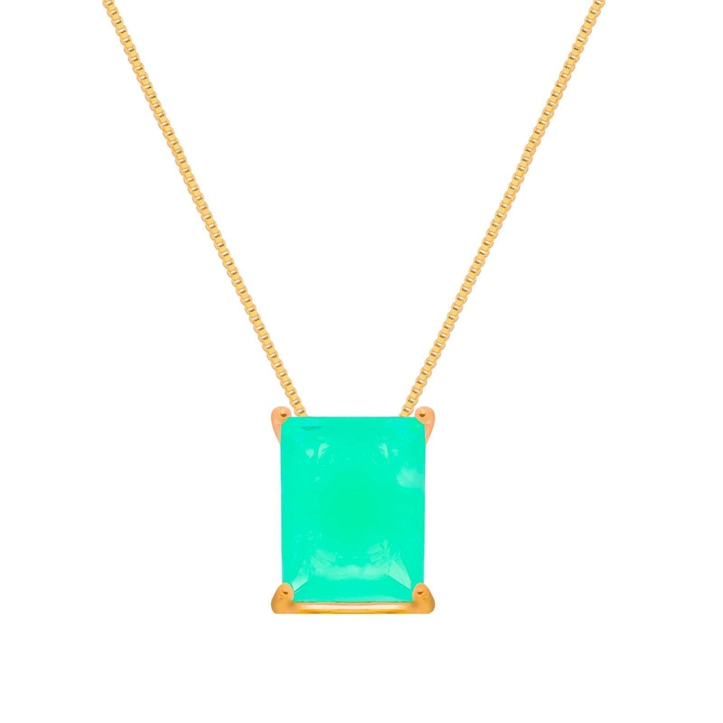 Colar Dourado de Pedra Retangular Verde Colares Hub Joias