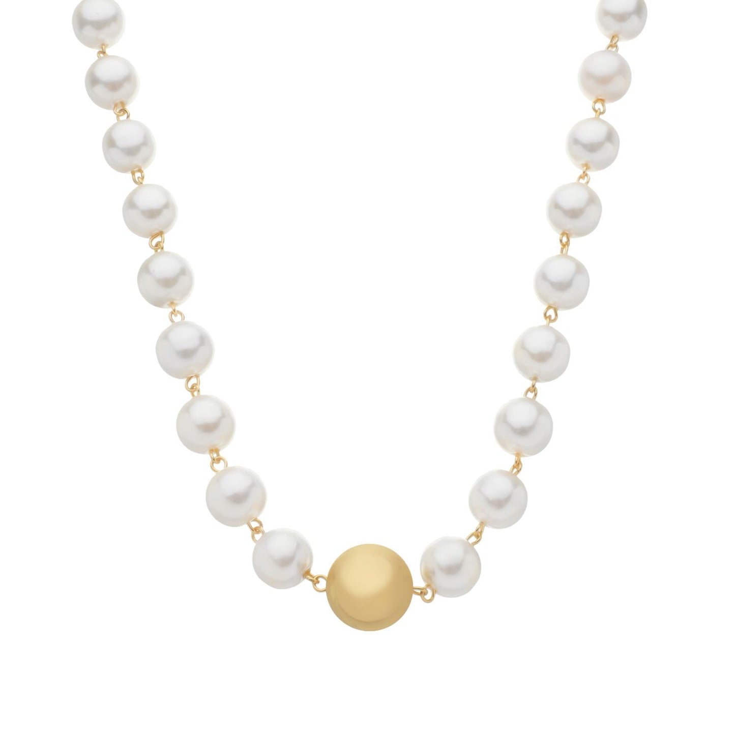 Colar Dourado de Pérolas e Bola Colares Hub Joias