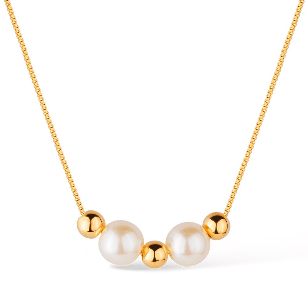 Colar Dourado de Pérolas e Esferas Colares Hub Joias